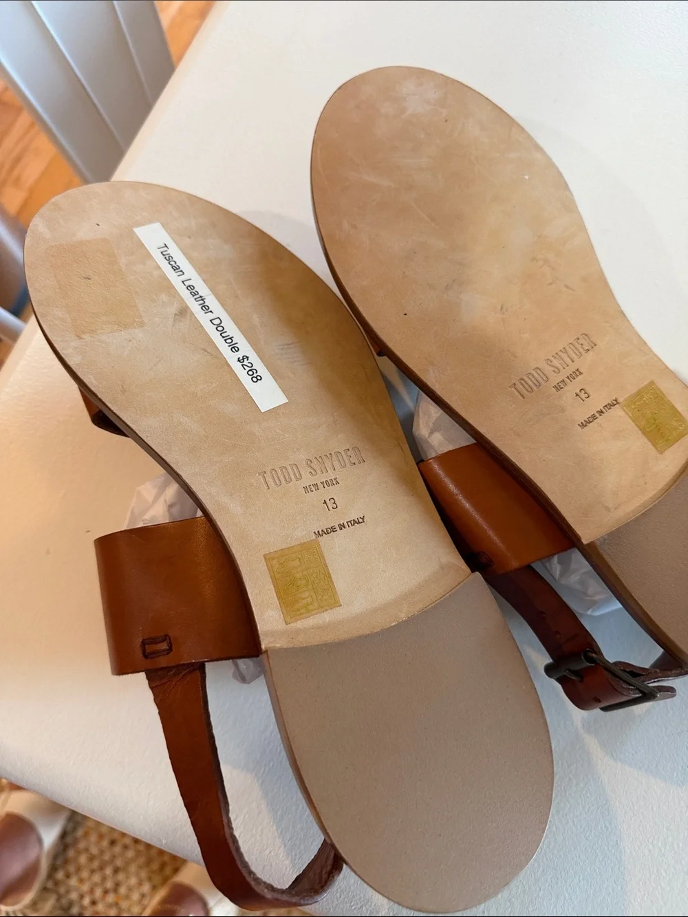 Todd Snyder Tuscan Brown Leather Double-Strap Sandals Sz 13.  No box.  Bag4